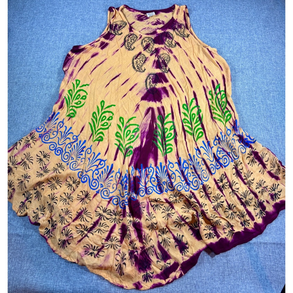 Solazo Women's Plus Size Lagenlook Boho Hand Dye Tunic Top 2XL Rayon Paisley Hem